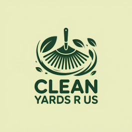 A logo for clean yards r us with a broom and leaves.