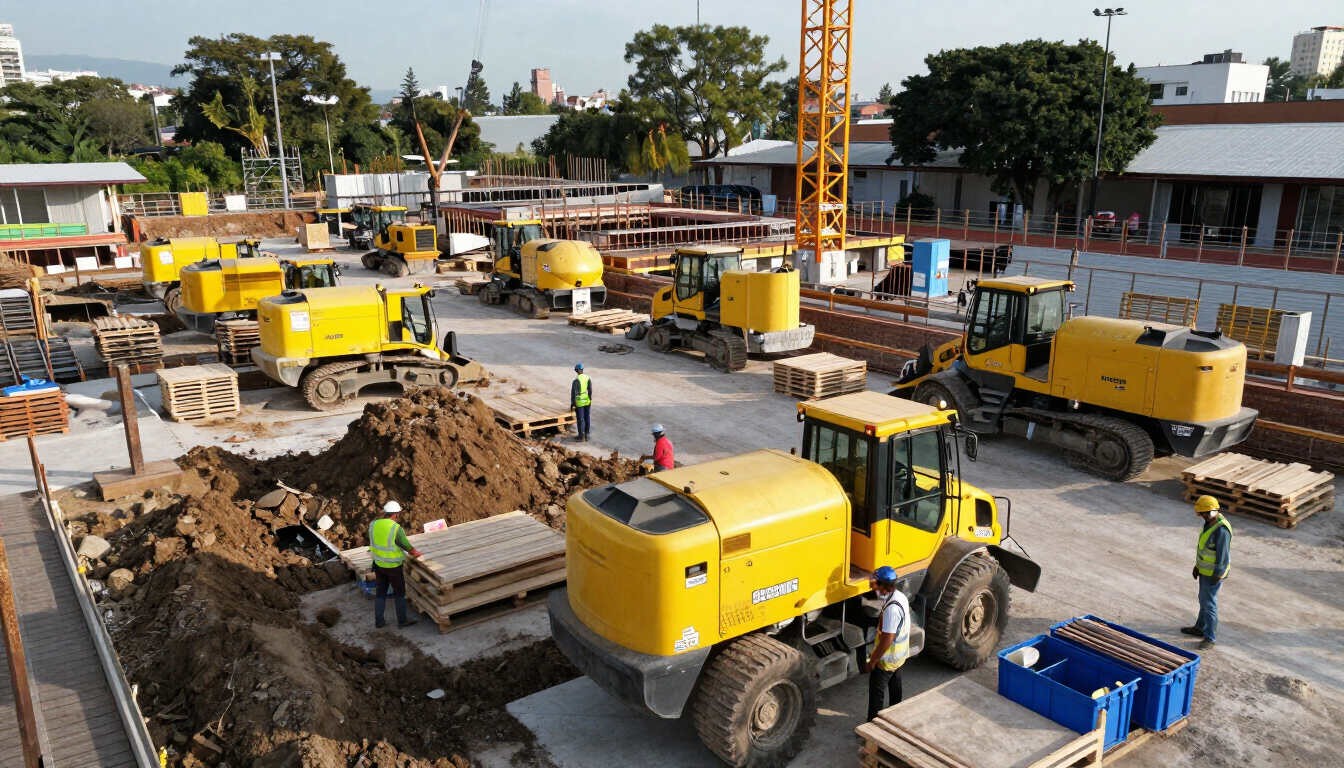 Camiones de construcción amarillos 