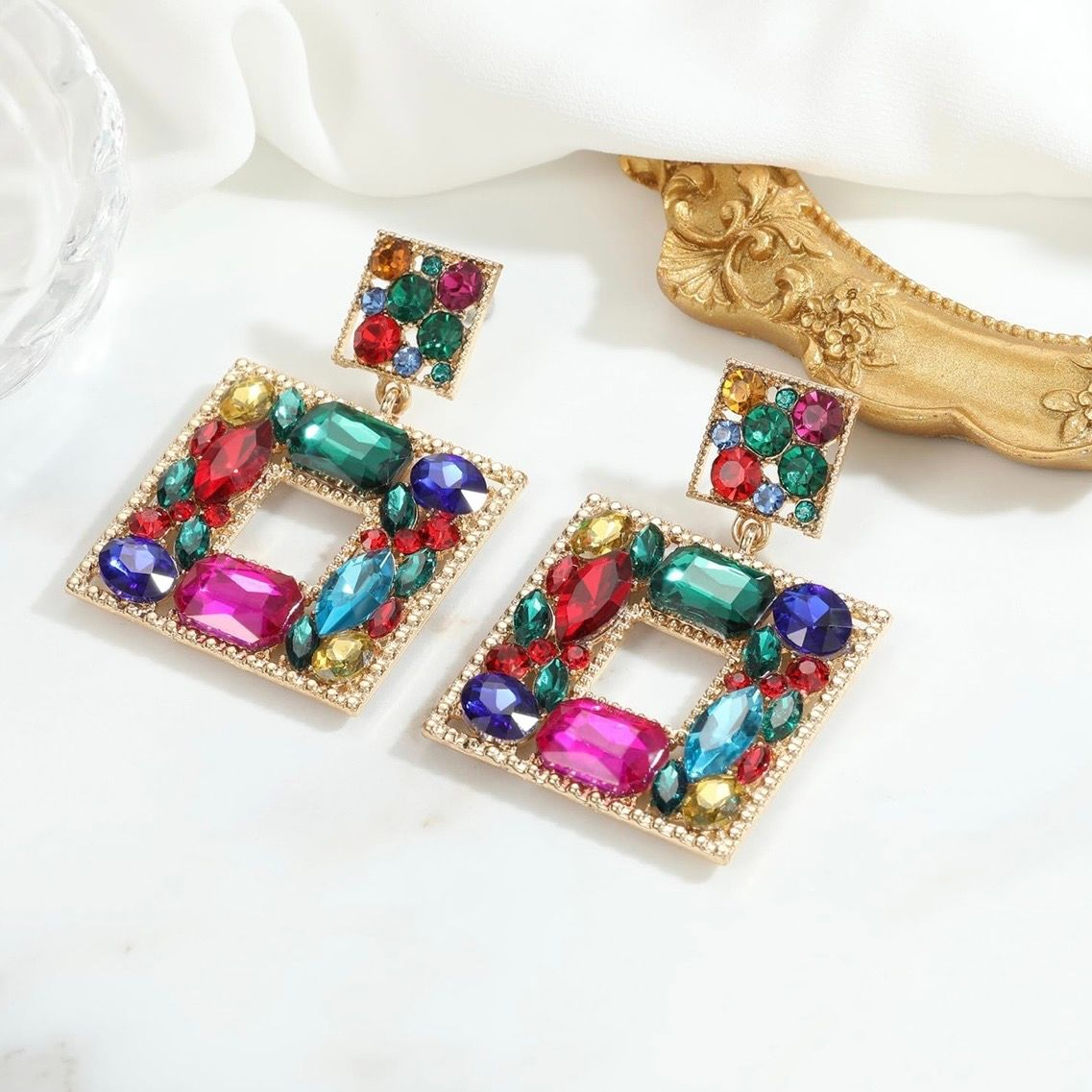 Gemstone Rhinestone Earrings