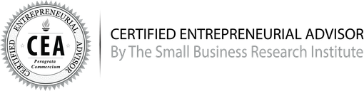 A logo for a certified entrepreneurial advisor by the small business research institute