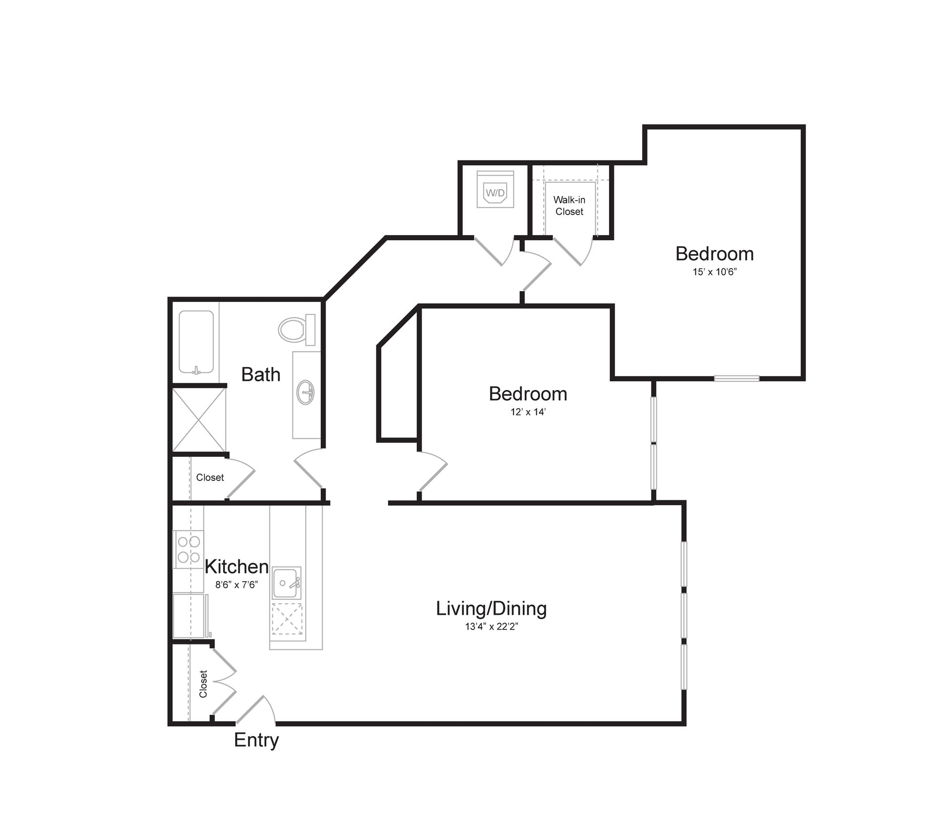 a black and white floor plan of a house with two bedrooms and a bathroom .