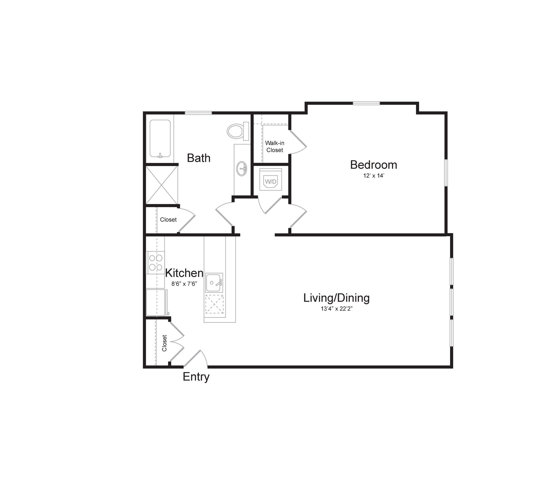 a black and white floor plan of a single bedroom apartment .