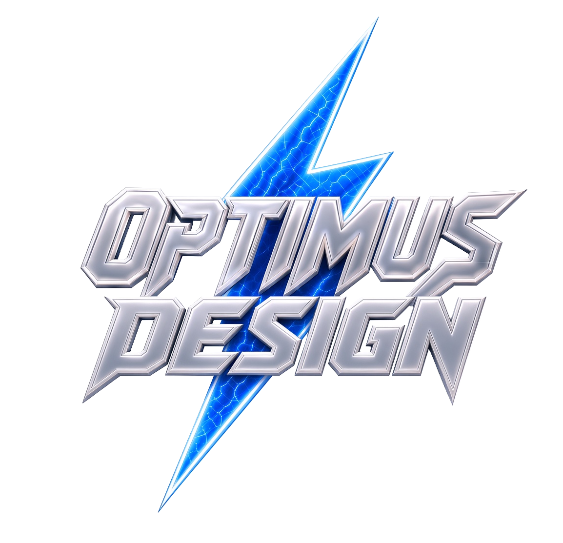 Logo for Optimus Design, featuring a blue lightning bolt icon and the text 