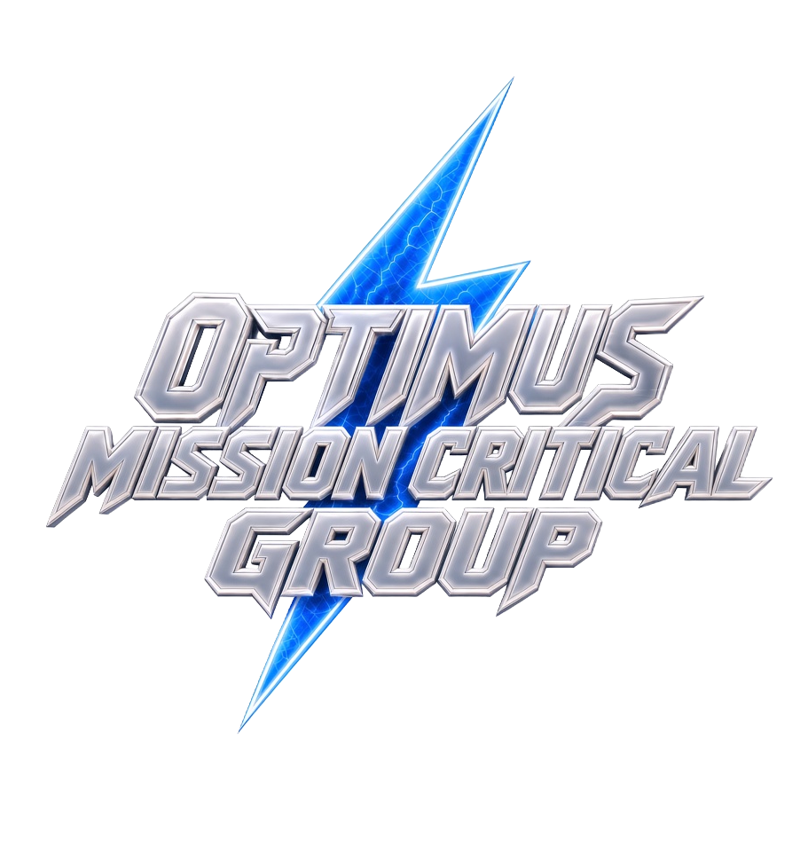 Logo of Optimus Mission Critical Group. A blue lightning bolt is at the left of the company's name.