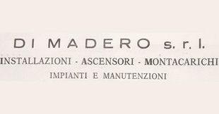 Logo con la dicitura “DIMADERO s.r.l.” e servizi: installazione di ascensori e montacarichi e manutenzione