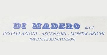 Insegna blu “DI MAURO s.r.l.” per installazioni, ascensori e manutenzione su sfondo chiaro