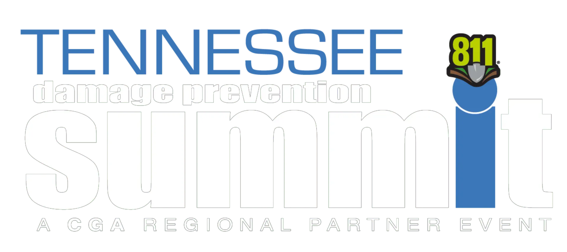 Tennessee Damage Prevention Summit logo with blue, white, and green design. Includes 811 logo.