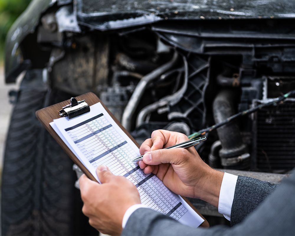 Man is Inspecting Car Accident Damage