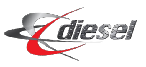 A diesel logo with a red swirl on a white background.