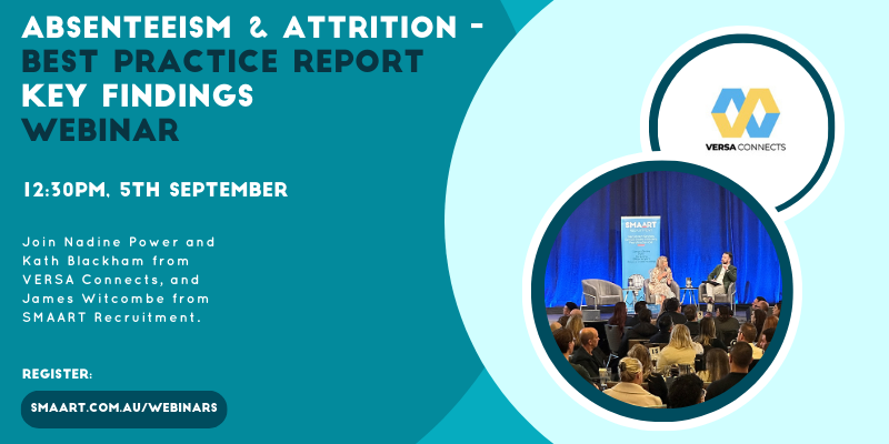 An advertisement for an absenteeism and attrition best practice report key findings webinar