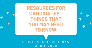 A blue background with a white speech bubble that says resources for candidates things that you may need to know