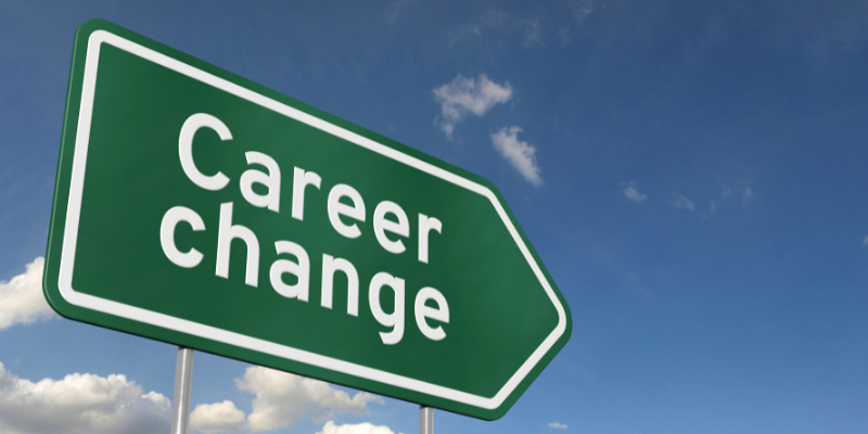 A green and white sign that says career change