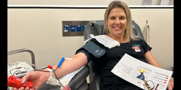 A woman donating blood