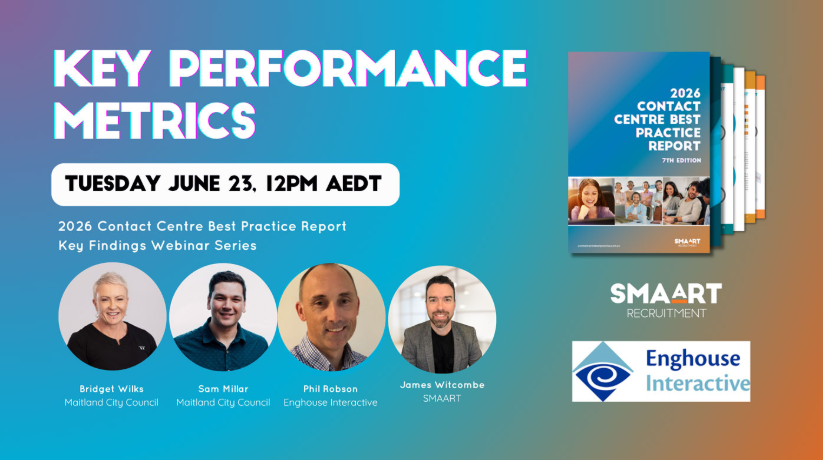 Webinar promo: “Key Performance Metrics” on blue background with four speaker headshots and SMaART/Enghouse logos