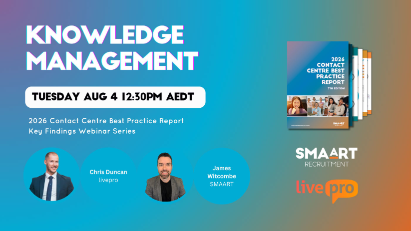 Blue webinar promo for “Knowledge Management,” with two speakers and “Smart livepro” branding