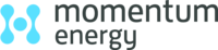 The logo for momentum energy is blue and black with a blue circle in the middle.