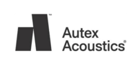 A black and white logo for autex acoustics on a white background.