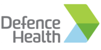 The defence health logo has a green and blue arrow pointing to the right.