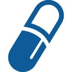 Icona di una capsula/pillola blu su sfondo bianco