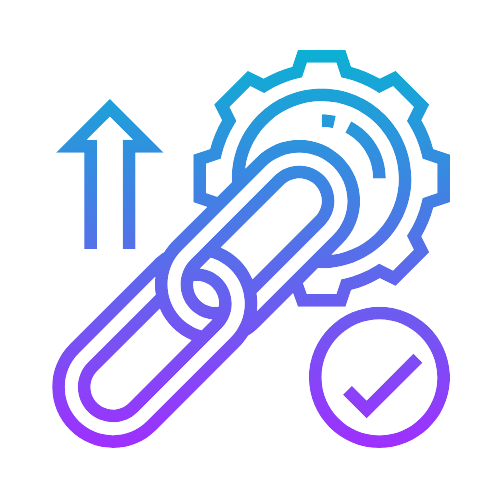 An icon of a chain , gear , and check mark.