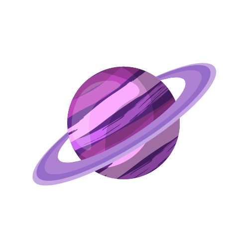 A purple planet with a ring around it on a white background.