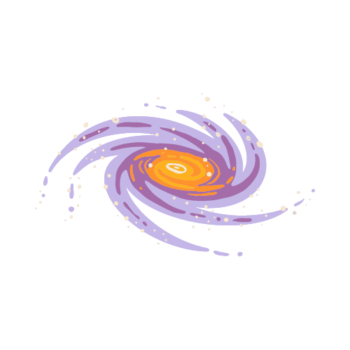 A purple and orange galaxy with a yellow center on a white background.