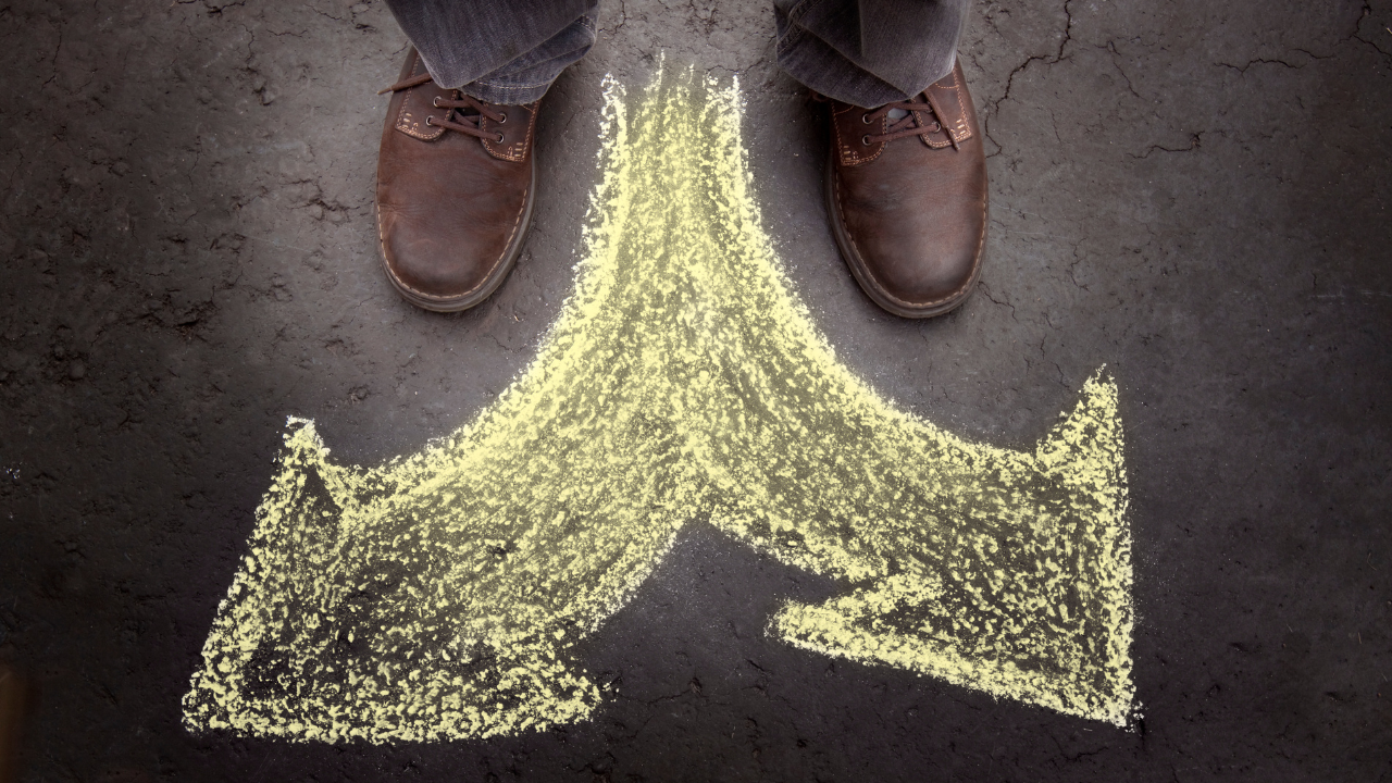 Picture of two feet with arrows going in two directions.