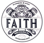 Logo for Faith Mechanical: plumbing and HVAC services. Includes wrenches, valves, and the company name.
