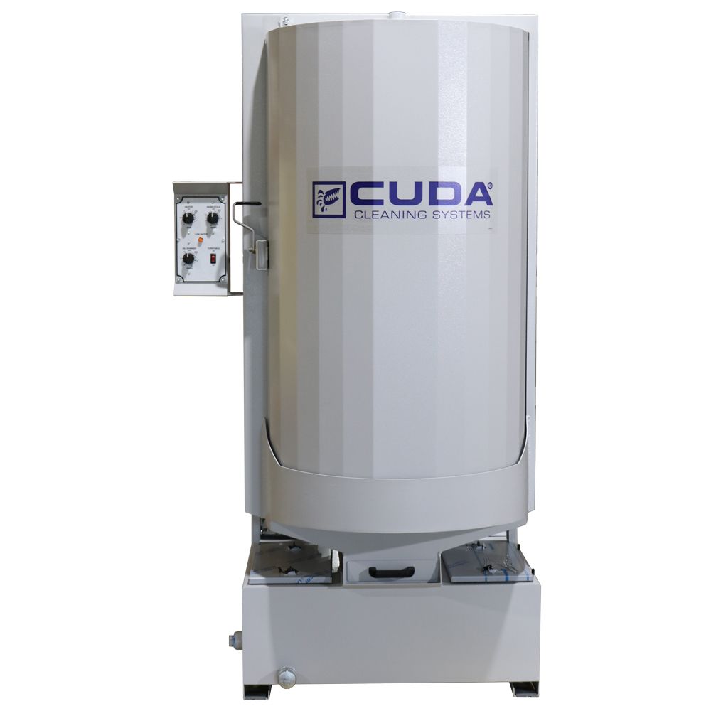 Silver industrial machine with CUDA logo and a side control panel on a wheeled base