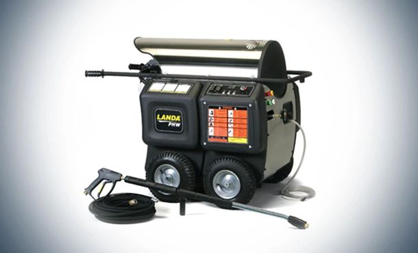 Portable black-and-yellow generator on wheels with coiled cord and handle, shown on a white background