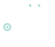 A white background with a green circle and two dots.
