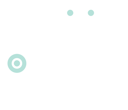 A white background with a green circle and two dots.