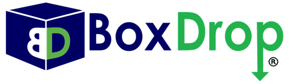 A blue and green box drop logo with an arrow pointing down. A blue and green box drop logo with an arrow pointing down.