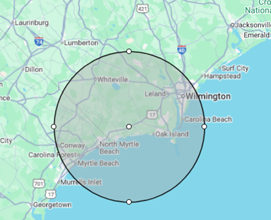 A map of north carolina with a circle around it A map of north carolina with a circle around it