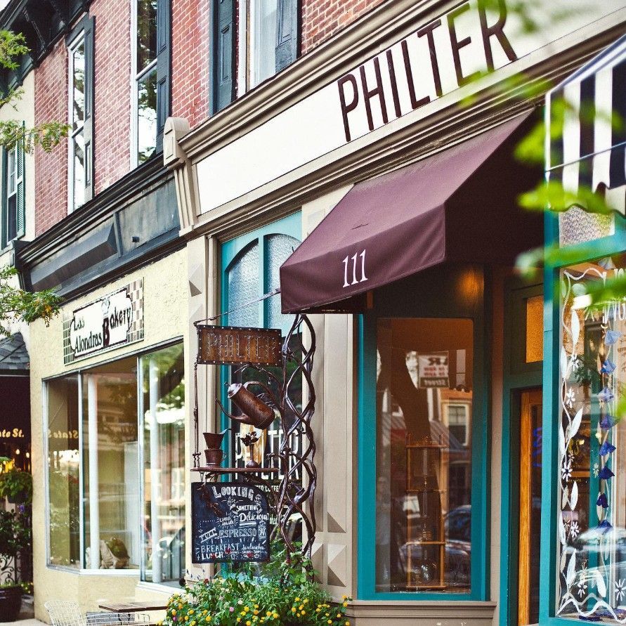Photo of shops on State Street in Kennett Square, PA.