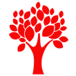 Red tree with many leaves, set against a white background.