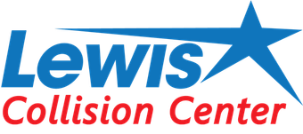 Lewis Collision Center logo with blue star and red italic text