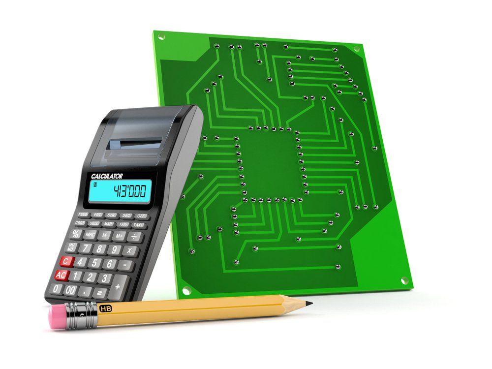 PCB, Calculator and pencil