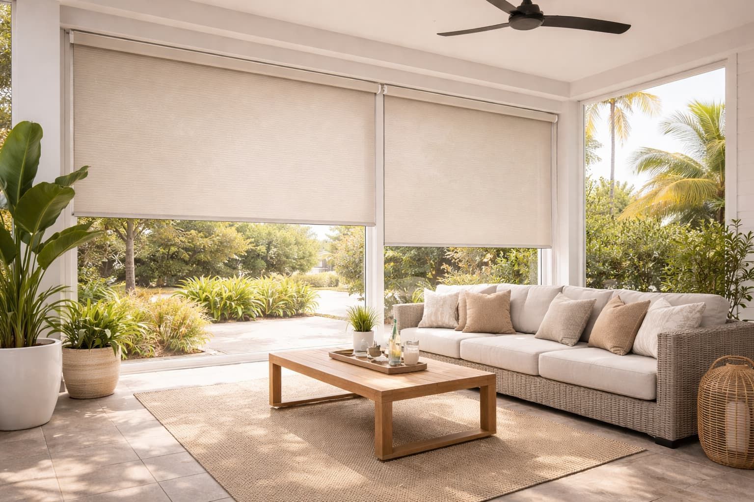 Outdoor patio blinds installed at a Townsville home