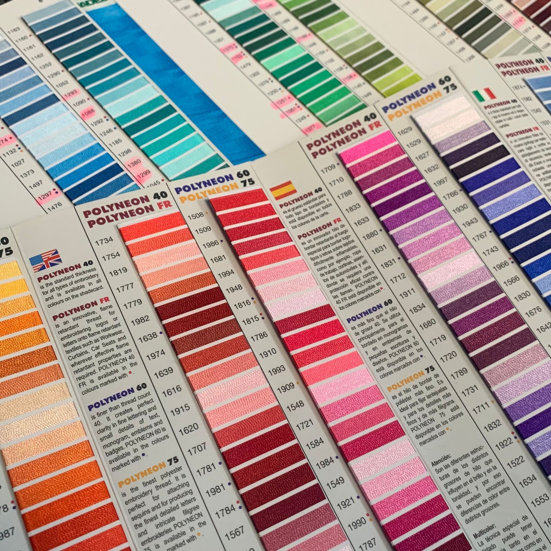WhiteLodge Colour charts showing various thread shades.