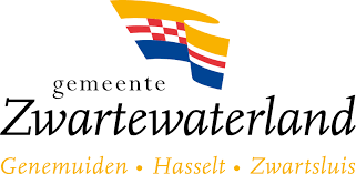 Logo van de gemeente Zwartewaterland, Nederland; vlag met rood-wit geblokt patroon en tekst.