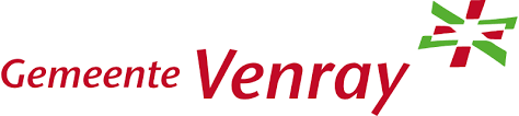 Het logo van de gemeente Venray, met rode tekst en een gestileerde groene en rode ster.