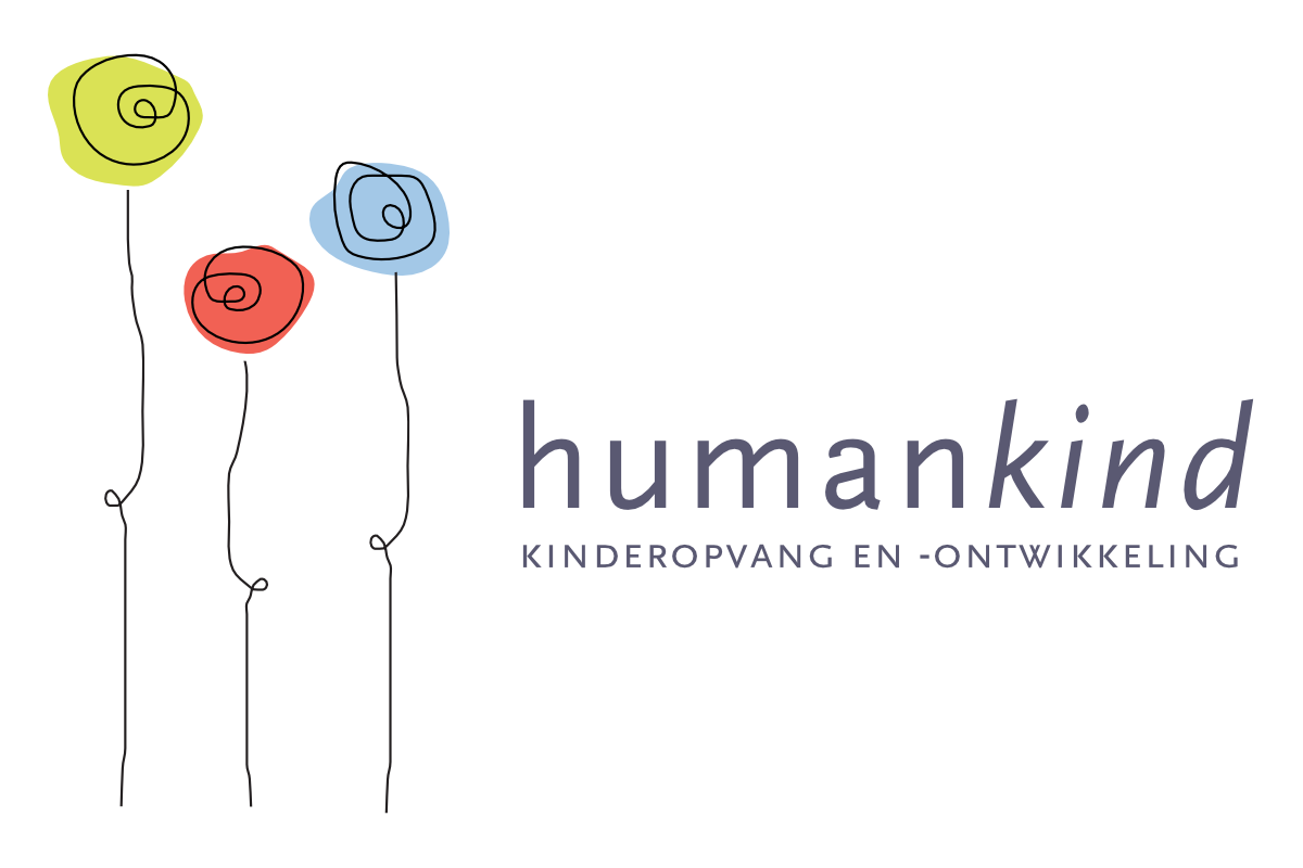Het Humankind-logo met drie kleurrijke, gestileerde bloemen en de tekst: