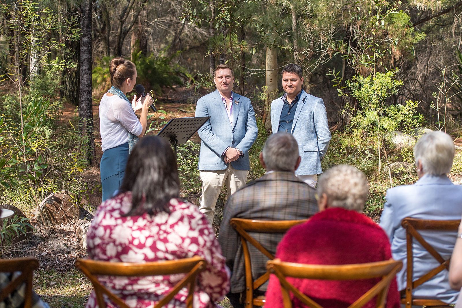 Noosa Celebrant marrying 2 gay men in blue suits