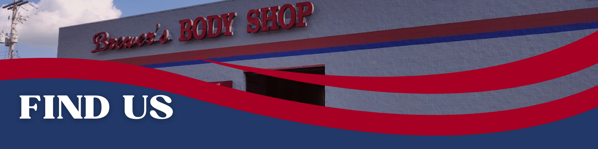 A blue and red wave graphic overlaid on a storefront labeled 