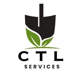 A logo for a company called ctl services with a shovel and leaves.