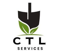 A logo for a company called ctl services with a shovel and leaves.