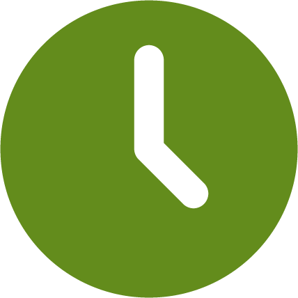 A green circle with a white clock inside of it.