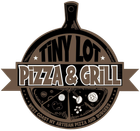 Tiny Lot Pizza & Grill logo with a brown circular badge and bold tan banner text