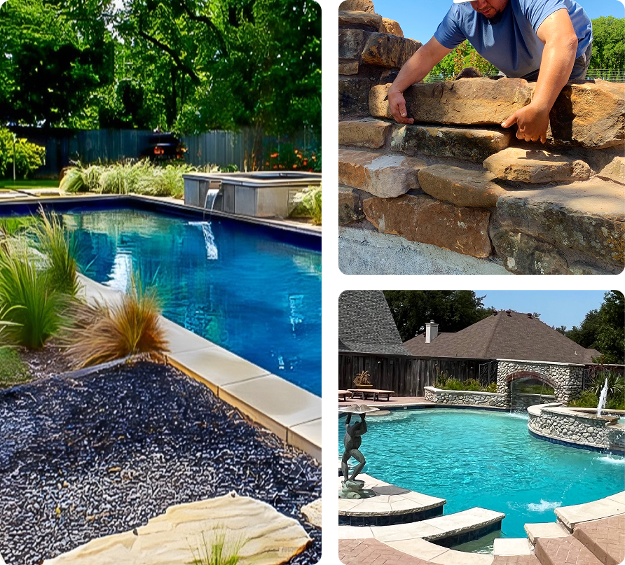 Four images showcasing pool work